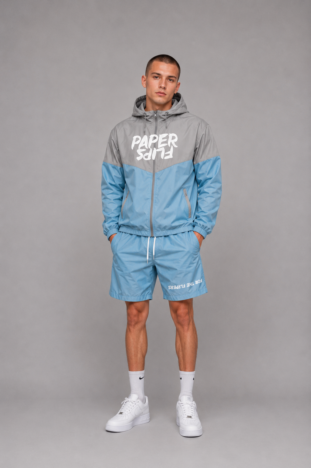 Blue Windbreaker & Shorts Set